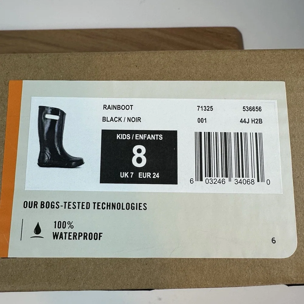 New Little Kids Childrens Bogs Solid Black Waterproof Rubber Rain Boots Size 8 C